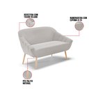 Ver imagem 5 de Kit 01 Namoradeira 02 Lugares e 01 Poltrona Giovana Veludo Cinza Pés Palito Natural - D’Rossi