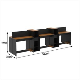 Estação de Trabalho 6 Lugares Office Smart 6 Mesas 4 Armários - Preto e Cedro - 2