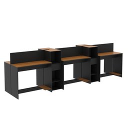 Estação de Trabalho 6 Lugares Office Smart 6 Mesas 4 Armários - Preto e Cedro - 3
