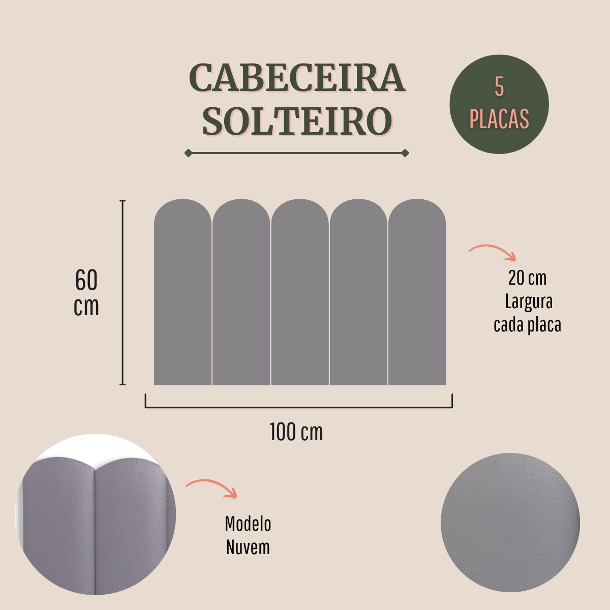 Cabeceira Solteiro Modulada Nuvem Cama Box Corino Cinza - 2