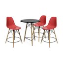 Ver imagem 1 de Conjunto Mesa Bistrô Eames Eiffel Preta Com 3 Banquetas Vermelhas De Madeira - Cor: Preto