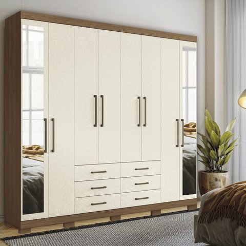 Guarda-roupa Casal com Espelhos e Pés 8 Portas 6 Gavetas Liverpool