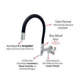 Torneira Cozinha Flexivel Parede com Saida para Maquina de Lavar Louça e Roupa Preto Samer - 2