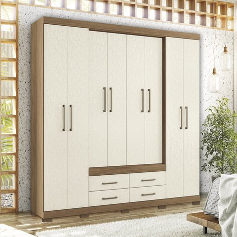 Guarda-Roupa Casal 8 Portas 4 Gavetas Nápoles com Pés Bege/Jatobá/Areia