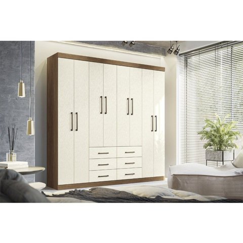 Guarda-Roupa Casal 8 Portas 6 Gavetas Liverpool Bege/Jatobá/Areia