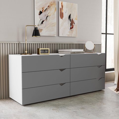 Cômoda Porto com 6 Gavetas 150x63cm Branco/Cinza 240821