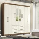 Ver imagem 1 de Guarda-Roupa Casal 8 Portas 6 Gavetas Liverpool com Espelhos e Pés Bege/Jatobá/Areia
