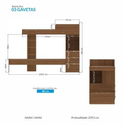 Beliche Solteiro 3 Gavetas 239,5 X 169 X 239,5 Cm Plus - 3