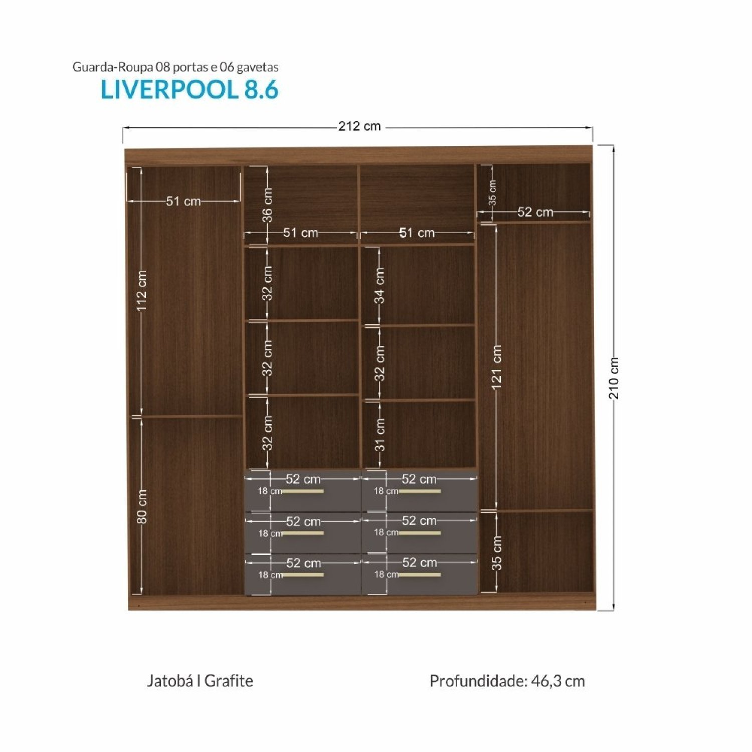 Guarda-roupa Casal 8 Portas 6 Gavetas Liverpool - 5