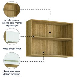 Armário de Cozinha e Lavanderia Aéreo 2 Portas Suspenso Madeirado / Branco Ametista Kitsparana - 3