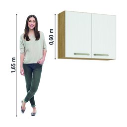 Armário de Cozinha e Lavanderia Aéreo 2 Portas Suspenso Madeirado / Branco Ametista Kitsparana - 2