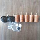 Ver imagem 3 de Conjunto Cama Box Casal 5 Pés Madeira Cor Mel e 2 Rodízios