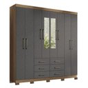 Ver imagem 3 de Guarda-Roupa Casal com Espelhos e Pés 8 Portas 6 Gavetas Liverpool Cinza/Jatobá/Grafite
