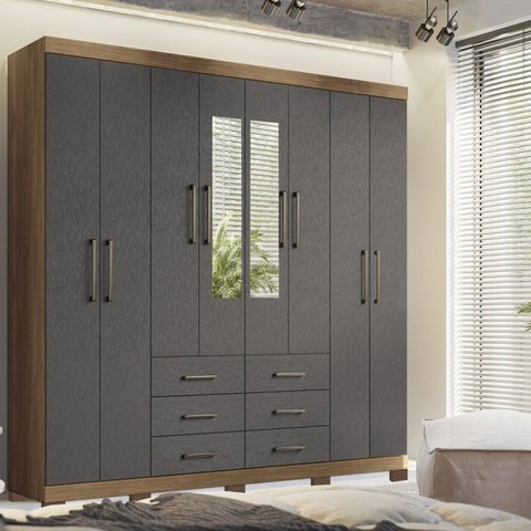 Guarda-roupa Casal 8 Portas 6 Gavetas Liverpool com Espelhos e Pés