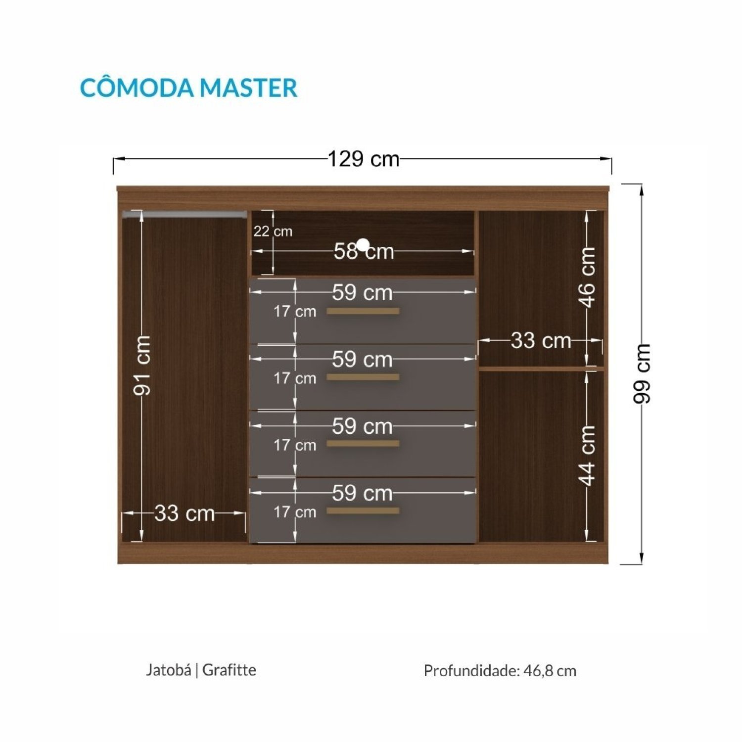 Cômoda para Quarto 2 Portas 4 Gavetas 1 Nicho Master - 4