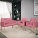 Ver imagem 1 de Kit Lauren Namoradeira para Sala + 2 Poltronas Decorativas Rosa