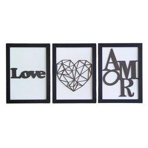 Kit com 3 Quadros Personalizados em Mdf (33x24,5) Kit 3 Quadros 1 - Preto