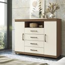 Ver imagem 1 de Cômoda para Quarto 2 Portas 4 Gavetas 1 Nicho Master com Rodízios Bege/Jatobá/Areia