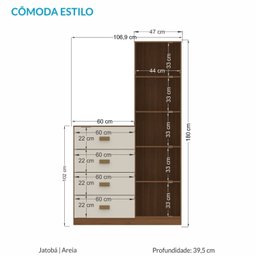 Cômoda 4 Gavetas 1 Porta Estilo com Espelho - 3