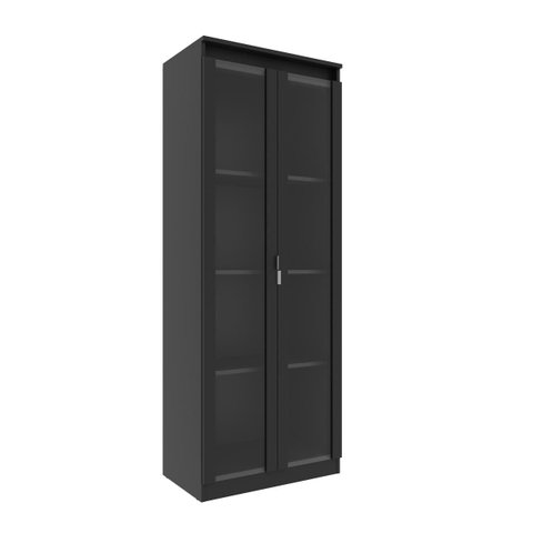 Cristaleira com 60cm 2 Portas de Vidro e 3 Prateleiras Preto CR6004