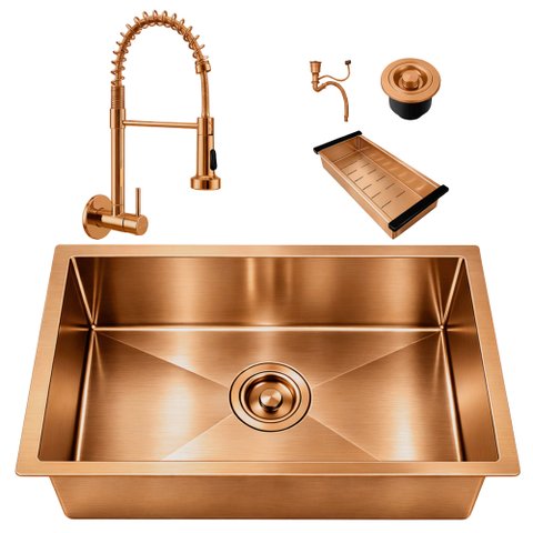 Kit Cuba Gourmet Cozinha 50x40 Inox 304 Rose com Torneira Parede Retrátil Brinovar