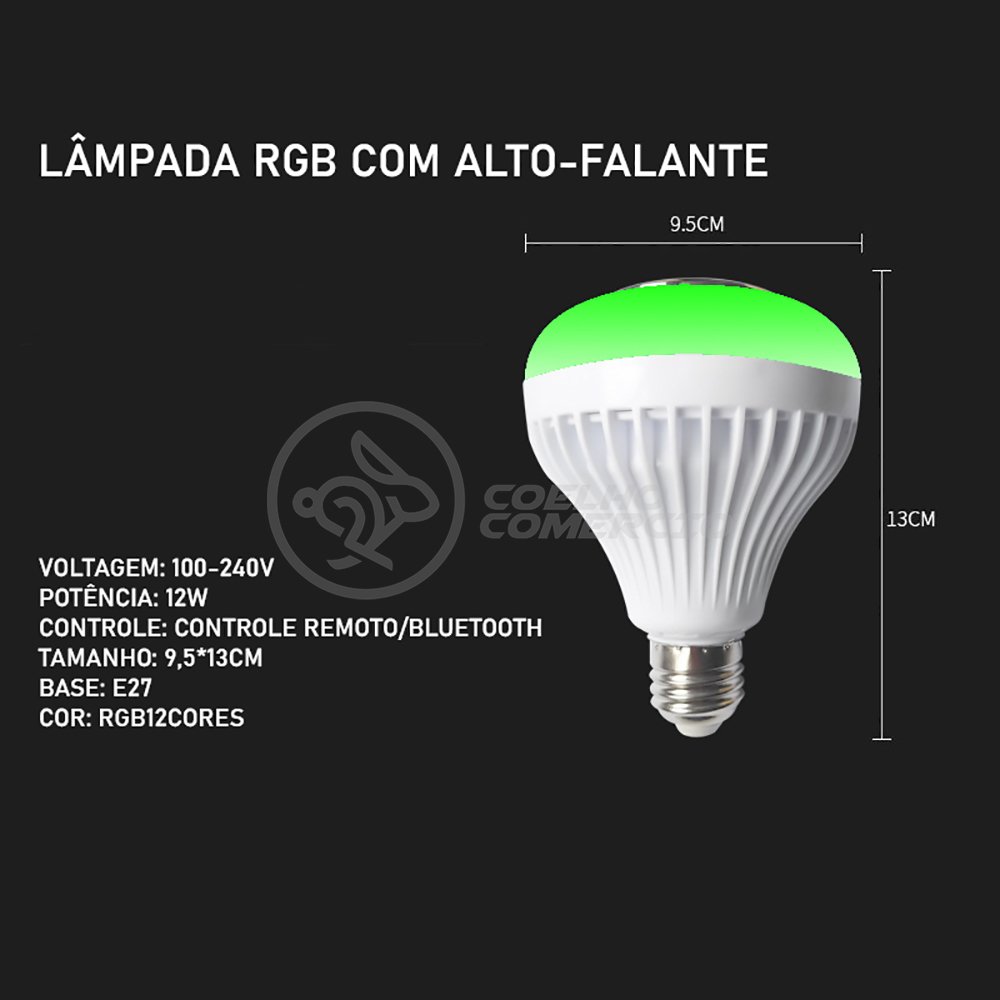 Lâmpada LED 12w E27 RGB Colorida com Caixa de Som Bluetooth e Controle Remoto