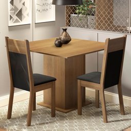 Conjunto Sala de Jantar Madesa Drica Mesa Tampo de Madeira com 2 Cadeiras Rustic/Preto/Sintético Pre - 1