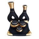 Ver imagem 1 de Jogo de Vasos Par Furados e Centro de Mesa 3 esferas Cerâmica - Black Gold