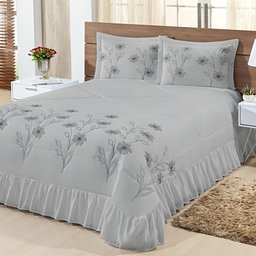 Kit Cobre Leito Casal Super King Lírio 03 Peças - Cinza - 1