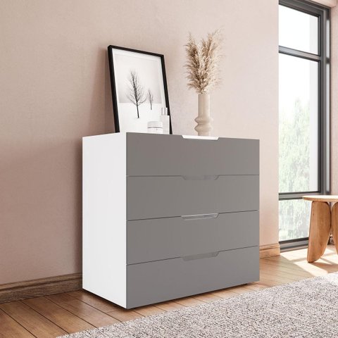 Cômoda Madri com 4 Gavetas 90x84cm Cinza/Branco 250700