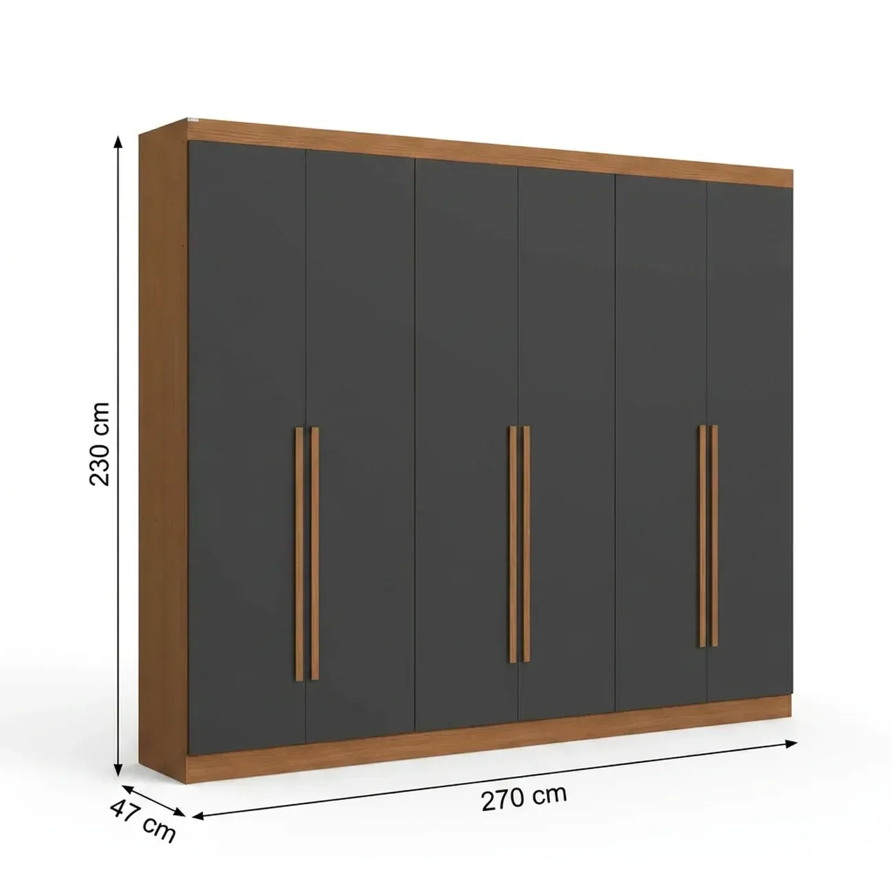 Ver imagem 3 de Guarda Roupa Casal 6 Portas 3 Gavetas Bigger Prime 270x230cm Canela e Grafite