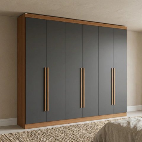 Guarda Roupa Casal 6 Portas 3 Gavetas Bigger Prime 270x230cm Canela e Grafite