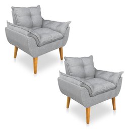 Kit 2 Poltronas Opala Decorativa Luxo Linho Cinza Dal Poz Estofados - 2