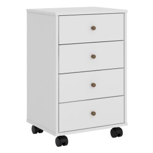 Mesa Auxiliar de Cabeceira Oakland 4 Gavetas com Rodízios Branco - Edecasamóveis