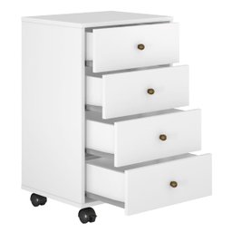 Mesa Auxiliar de Cabeceira Oakland 4 Gavetas com Rodízios Branco - Edecasamóveis - 7