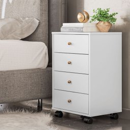 Mesa Auxiliar de Cabeceira Oakland 4 Gavetas com Rodízios Branco - Edecasamóveis - 2