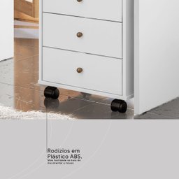 Mesa Auxiliar de Cabeceira Oakland 4 Gavetas com Rodízios Branco - Edecasamóveis - 3