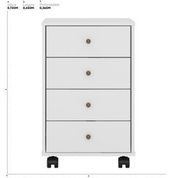 Mesa Auxiliar de Cabeceira Oakland 4 Gavetas com Rodízios Branco - Edecasamóveis - 4