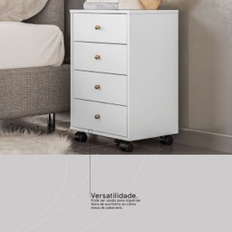 Mesa Auxiliar de Cabeceira Oakland 4 Gavetas com Rodízios Branco - Edecasamóveis - 8