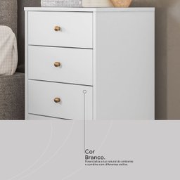Mesa Auxiliar de Cabeceira Oakland 4 Gavetas com Rodízios Branco - Edecasamóveis - 6