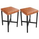 Ver imagem 1 de Kit 02 Banquetas Baixa Bar Cozinha Sala de Jantar Preto Stella L02 Couríssimo Camel - Lyam Decor