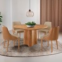 Ver imagem 1 de Sala de Jantar Mesa Tampo Laminado Orgânico 4 Cadeiras Helena Roma Madeira Maciça Marrom/Turim/Caram