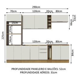 Armário de Cozinha Completa 290cm Rustic/Branco Stella Madesa 01 - 4