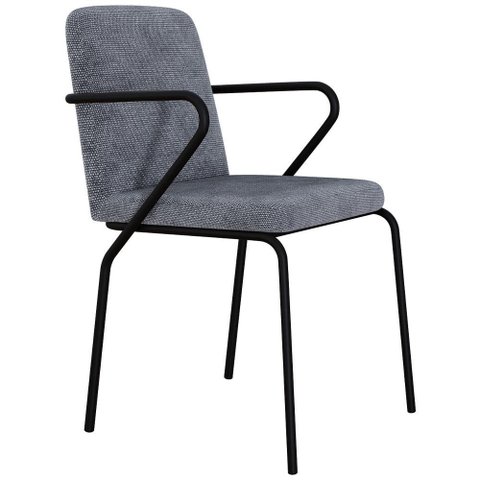 Cadeira Estofada para Sala de Jantar com Braço Loft Preto C01 Linho Prata - Lyam Decor