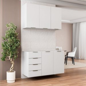 Cozinha Modulada 2 Peças sem Tampo 1 Aéreo 3 Portas e 1 Balcão Pia Ipanema CabeCasa MadeiraOriginals