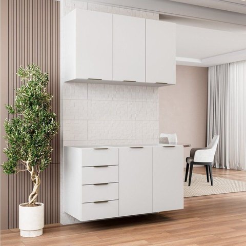 Cozinha Planejada 2 Peças sem Tampo 1 Aéreo 3 Portas e 1 Balcão Pia Ipanema CabeCasa MadeiraOriginals Madeiraoriginal