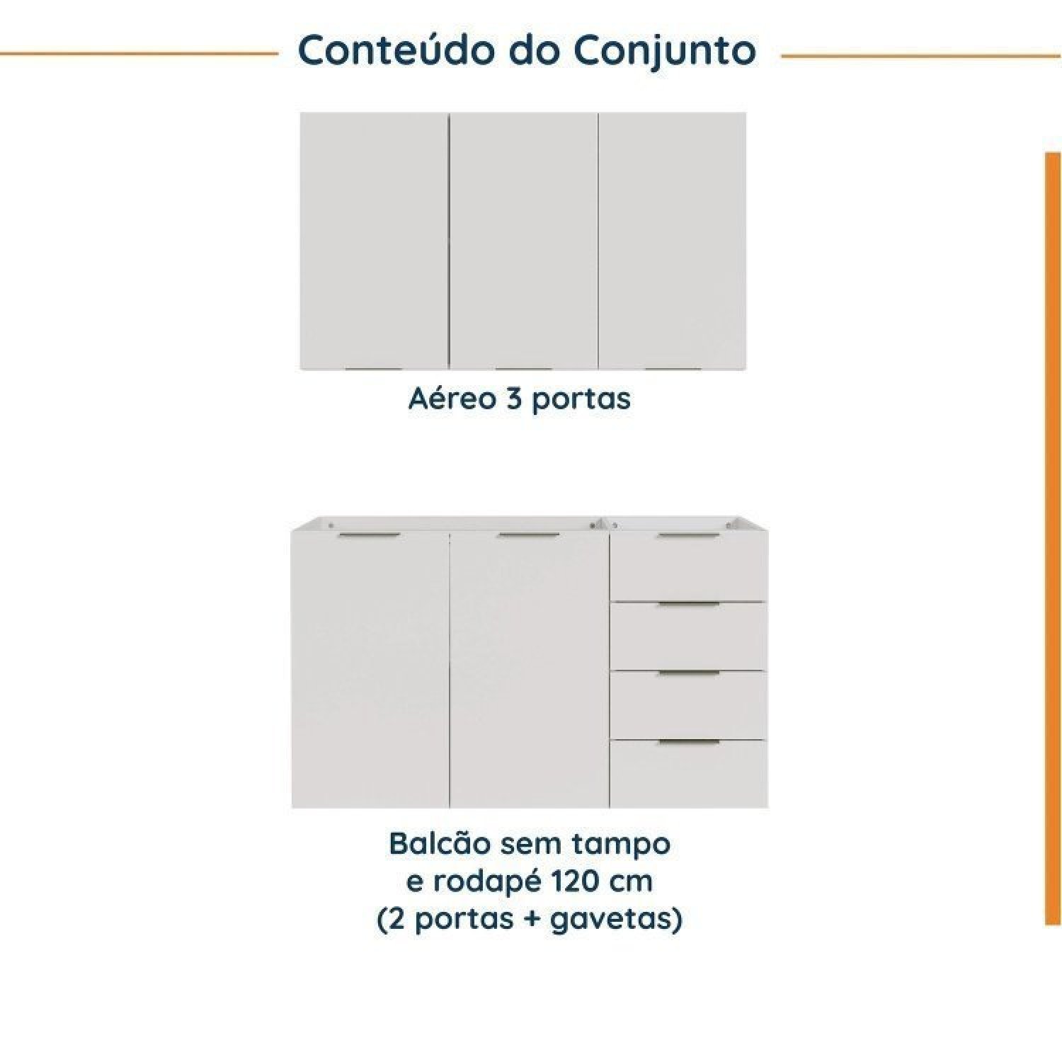 Cozinha Modulada 2 Peças sem Tampo 1 Aéreo 3 Portas e 1 Balcão Pia Ipanema Cabecasa Madeiramadeira - 4