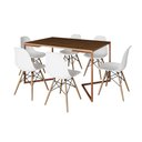 Ver imagem 2 de Mesa Jantar Industrial Retangular Amêndoa 137x90cm Base V Cobre com 6 Cadeiras Eames Eiffel Brancas