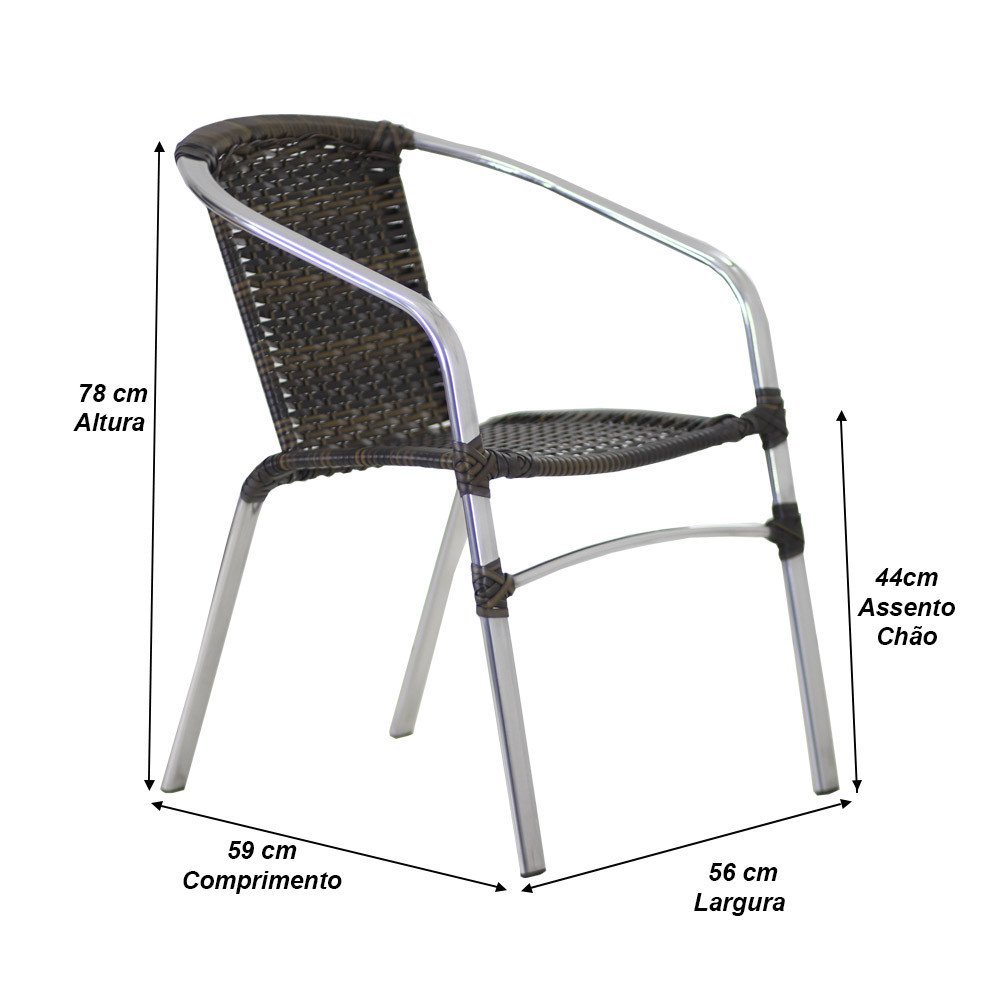 Jogo 4 Cadeiras Floripa e Mesa Com Tampo Tramado em Alumínio Piscina, Área, Jardim Trama Original - 4