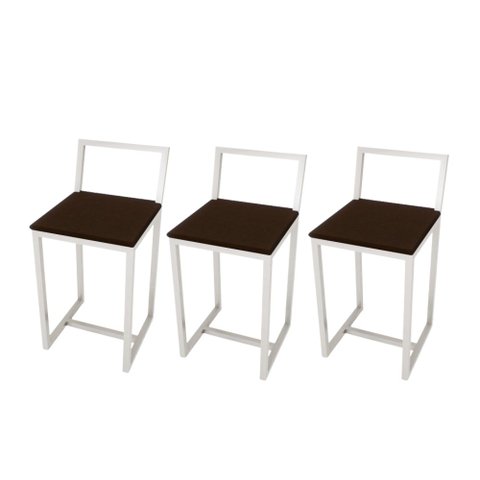 Kit 3 Banqueta Baixa Para Cozinha Industrial Assento Estofado White  